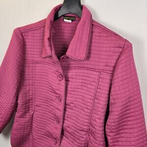 Robert Louis Nylon Quilted Snap Up Jacket Blazer Womens XL Pink Fuschia Classic